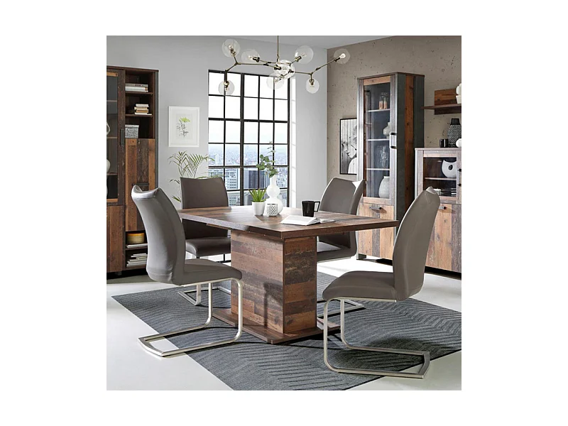 Table de repas extensible 160 à 200 cm décor bois vieilli - BUCK