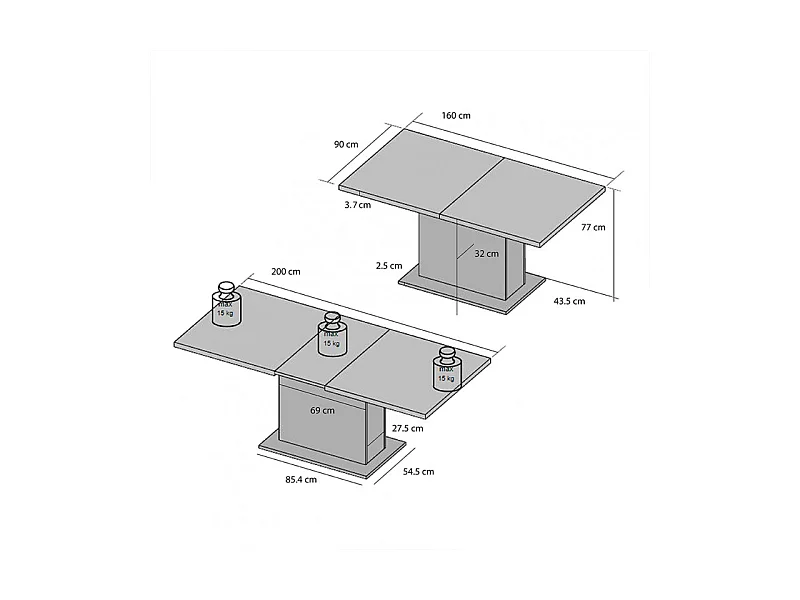 Table de repas extensible 160 à 200 cm décor bois vieilli - BUCK