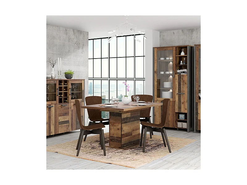 Table de repas extensible 160 à 200 cm décor bois vieilli - BUCK