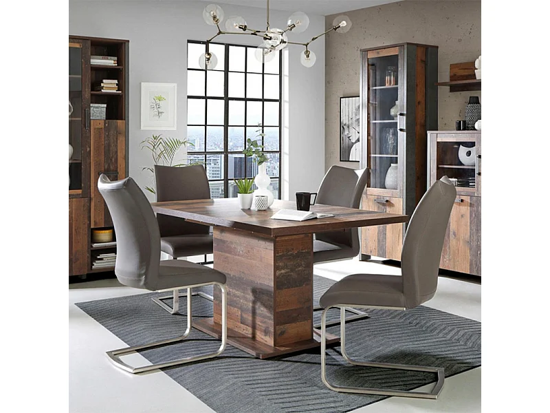 Table de repas extensible 160 à 200 cm décor bois vieilli - BUCK