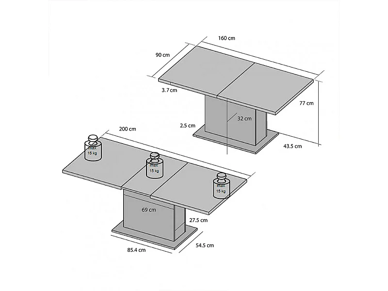 Table de repas extensible 160 à 200 cm décor bois vieilli - BUCK