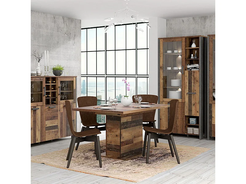 Table de repas extensible 160 à 200 cm décor bois vieilli - BUCK