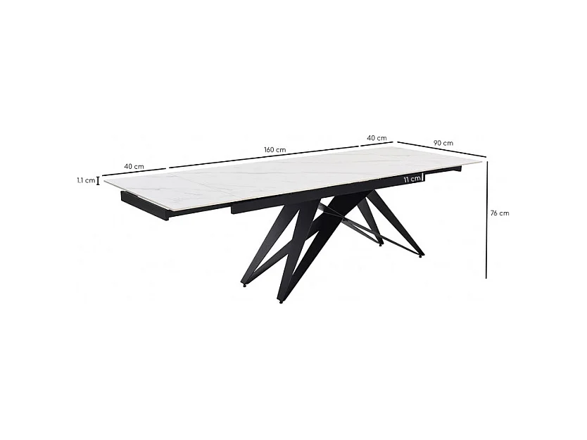 Table extensible 160/240 cm céramique blanc marbré pied géométrique - NEVADA 03