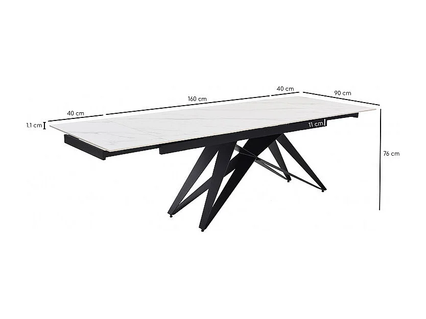 Table extensible 160/240 cm céramique blanc marbré pied géométrique - NEVADA 03