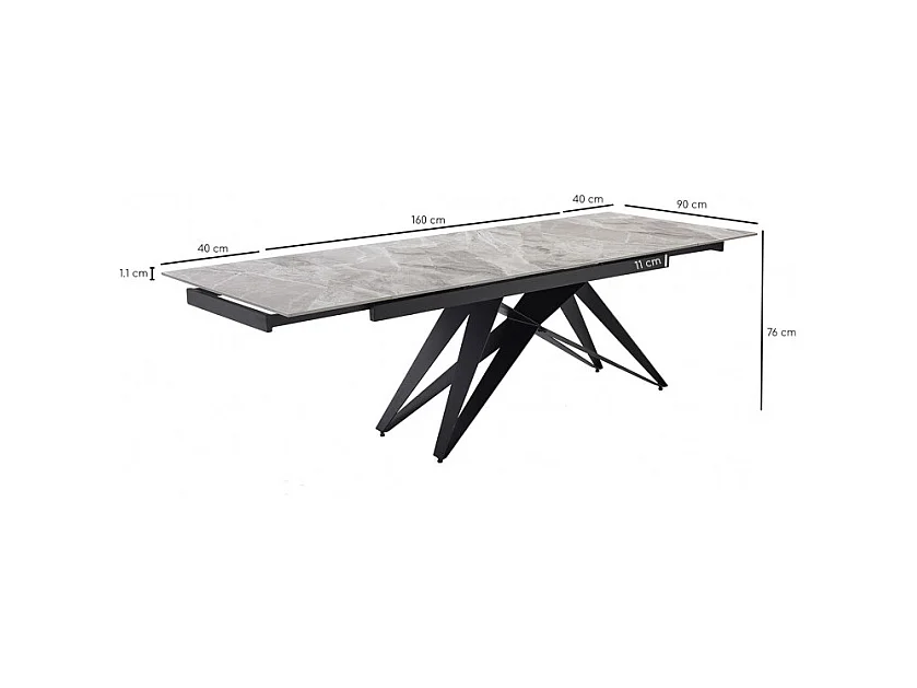 Table extensible 160/240 cm céramique gris marbré pied géométrique - DAKOTA 03