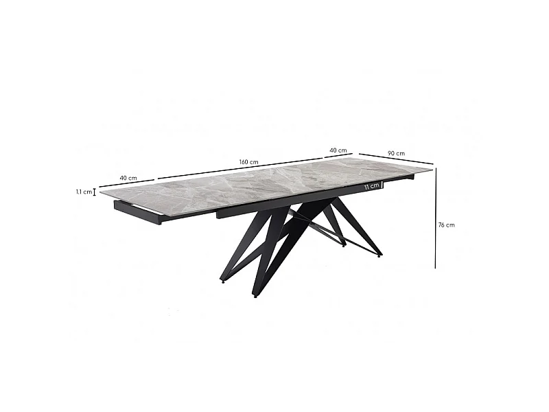 Table extensible 160/240 cm céramique gris marbré pied géométrique - DAKOTA 03