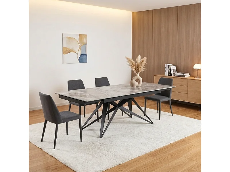 Table extensible 160/240 cm céramique gris marbré pied géométrique - DAKOTA 03