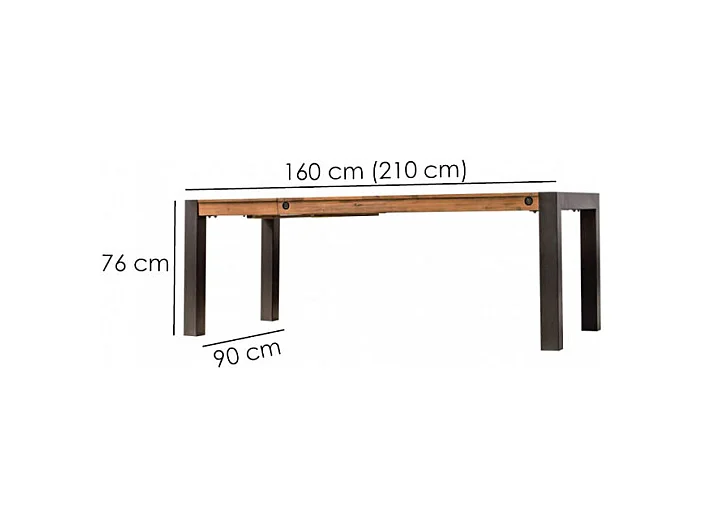 Table extensible 160 à 210 cm en bois d'acacia et métal - WORKSHOP