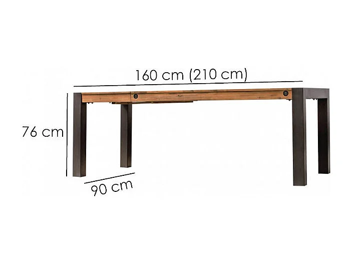 Table extensible 160 à 210 cm en bois d'acacia et métal - WORKSHOP