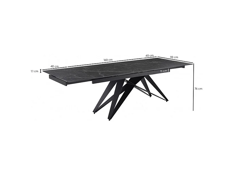 Table extensible 160/240 cm céramique noir marbré pied géométrique - INDIANA 03