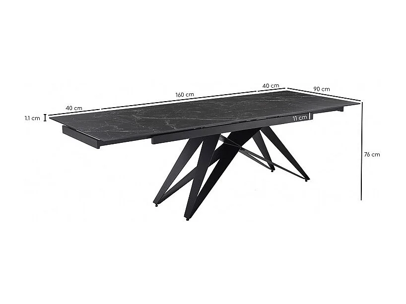 Table extensible 160/240 cm céramique noir marbré pied géométrique - INDIANA 03