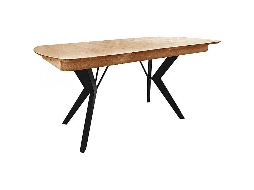 Table extensible plateau et piètement chêne massif 160/210 cm - NOLY