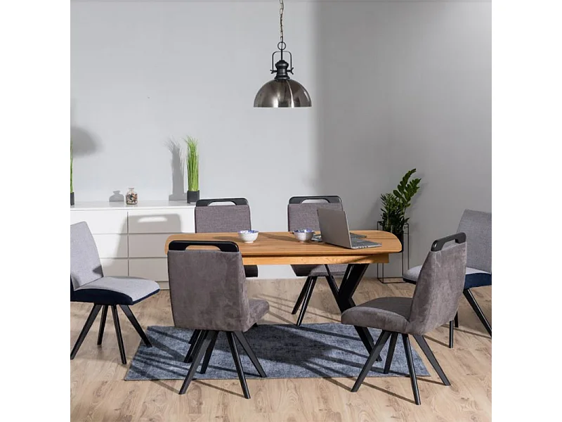 Table extensible plateau et piètement chêne massif 160/210 cm - NOLY