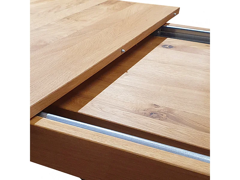 Table extensible plateau et piètement chêne massif 160/210 cm - NOLY