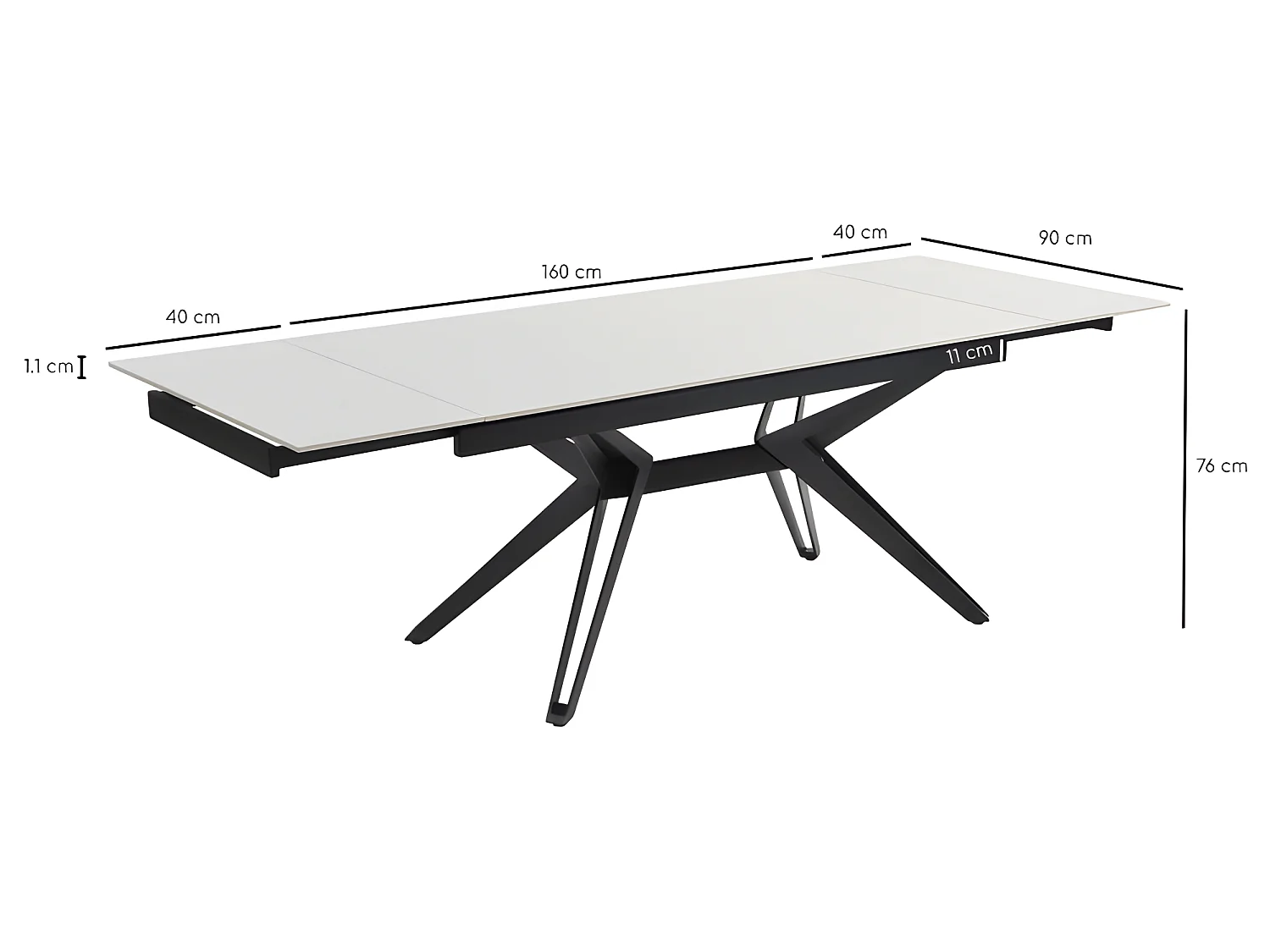 Table extensible 160/240 cm céramique blanc pied trapèze - OREGON 07