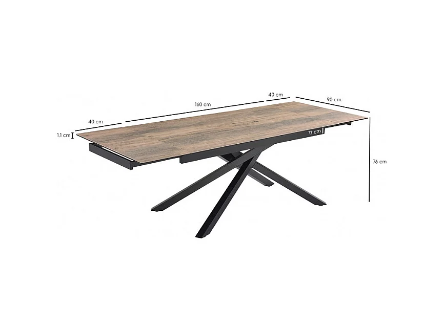 Table extensible 160/240 cm céramique effet bois pied torsadé - TEXAS 05