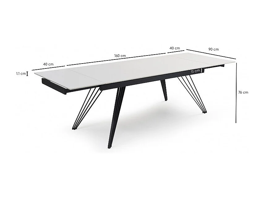 Table extensible 160/240 cm céramique blanc pieds filaires - OREGON 01