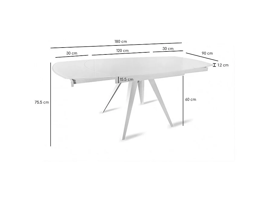 Table extensible ovale 120 à 180 cm verre trempé blanc - ADELPHIA 1
