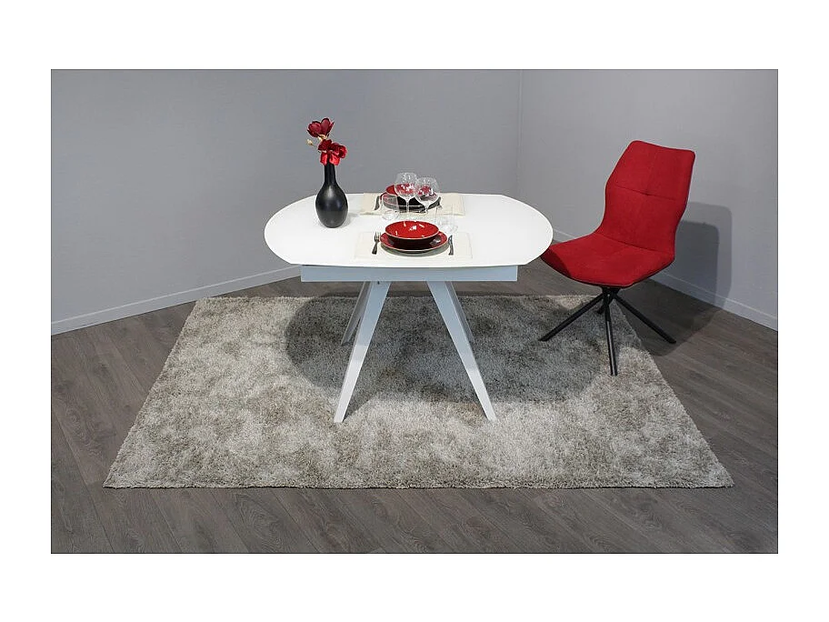 Table extensible ovale 120 à 180 cm verre trempé blanc - ADELPHIA 1