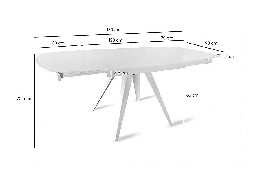 Table extensible ovale 120 à 180 cm verre trempé blanc - ADELPHIA 1