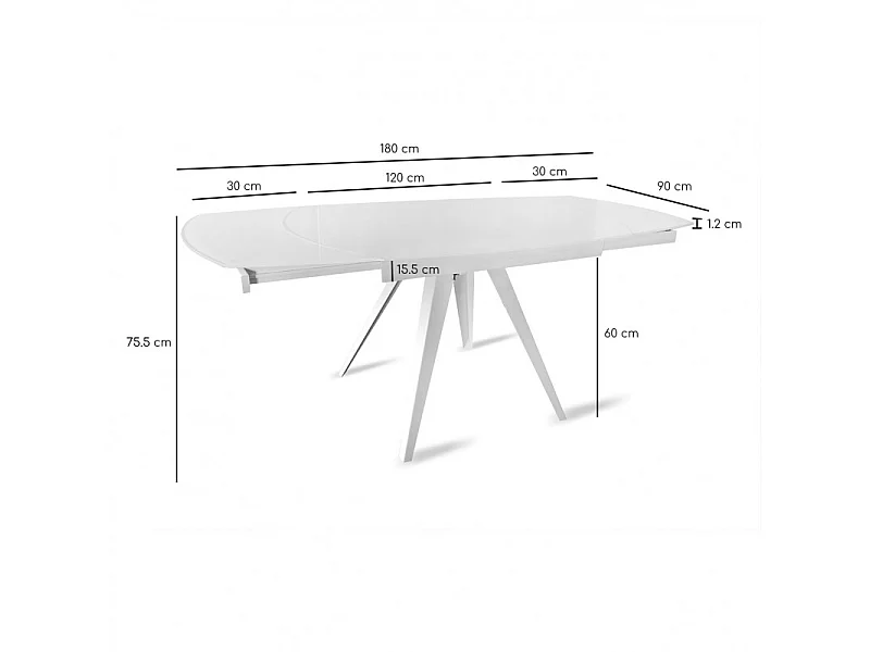 Table extensible ovale 120 à 180 cm verre trempé blanc - ADELPHIA 1