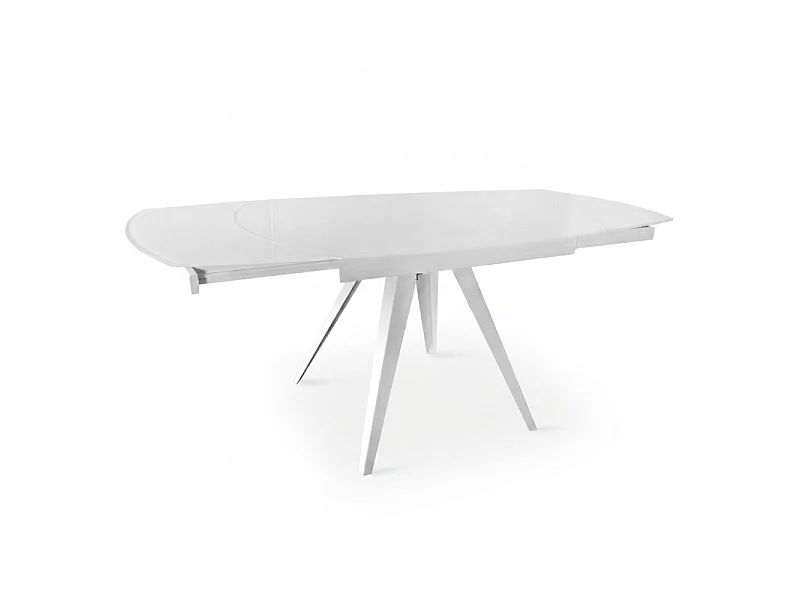 Table extensible ovale 120 à 180 cm verre trempé blanc - ADELPHIA 1