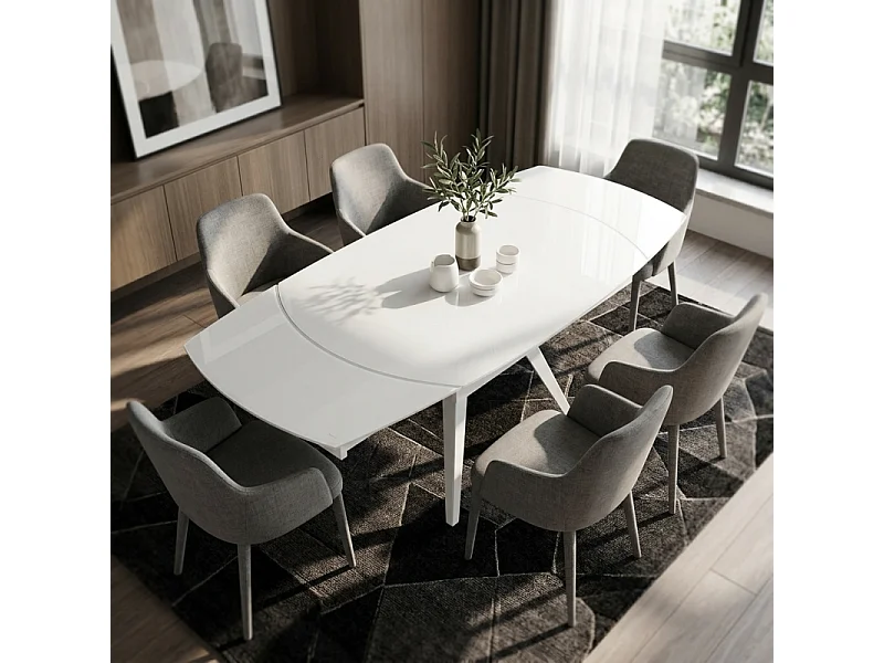 Table extensible ovale 120 à 180 cm verre trempé blanc - ADELPHIA 1