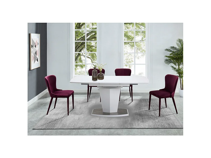 Table extensible blanche 120 à 160 cm pied acier brosser - DONA