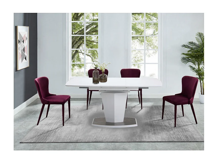 Table extensible blanche 120 à 160 cm pied acier brosser - DONA