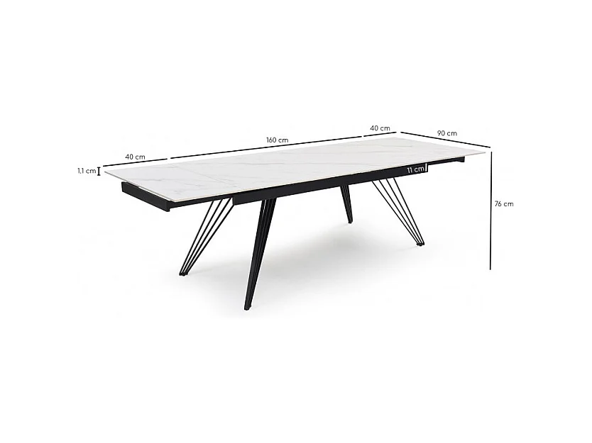 Table extensible 160/240 cm céramique blanc marbré pieds filaires - NEVADA 01