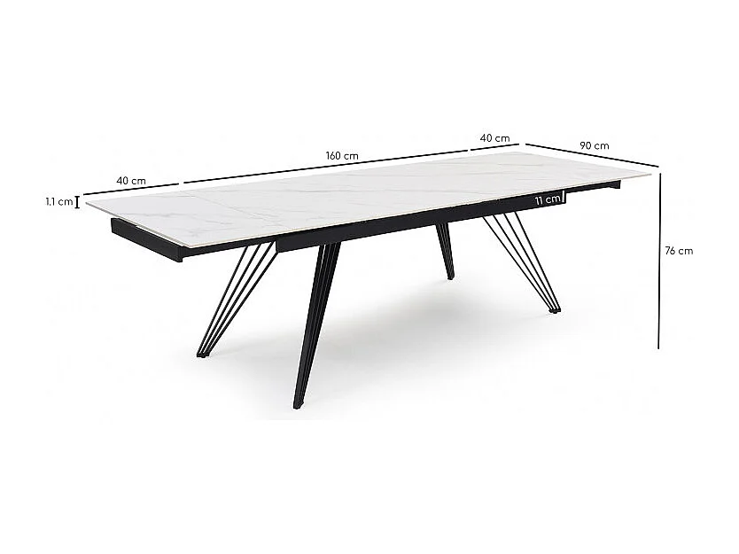 Table extensible 160/240 cm céramique blanc marbré pieds filaires - NEVADA 01
