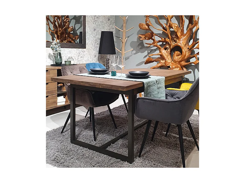 Table de repas extensible 180/220 cm bois d'acacia et métal - MAYBEL