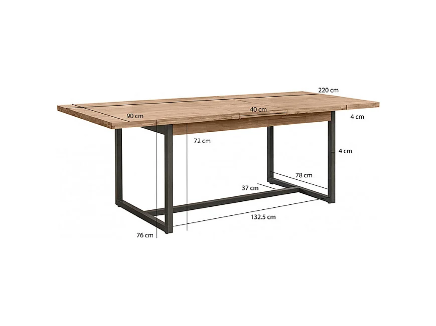 Table de repas extensible 180/220 cm bois d'acacia et métal - MAYBEL