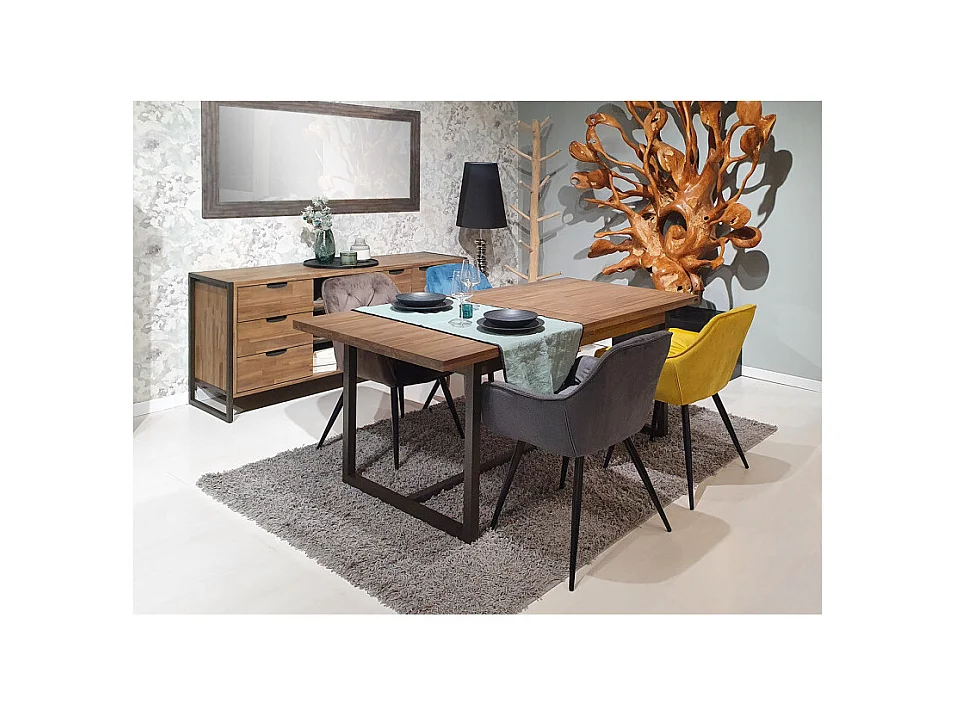 Table de repas extensible 180/220 cm bois d'acacia et métal - MAYBEL