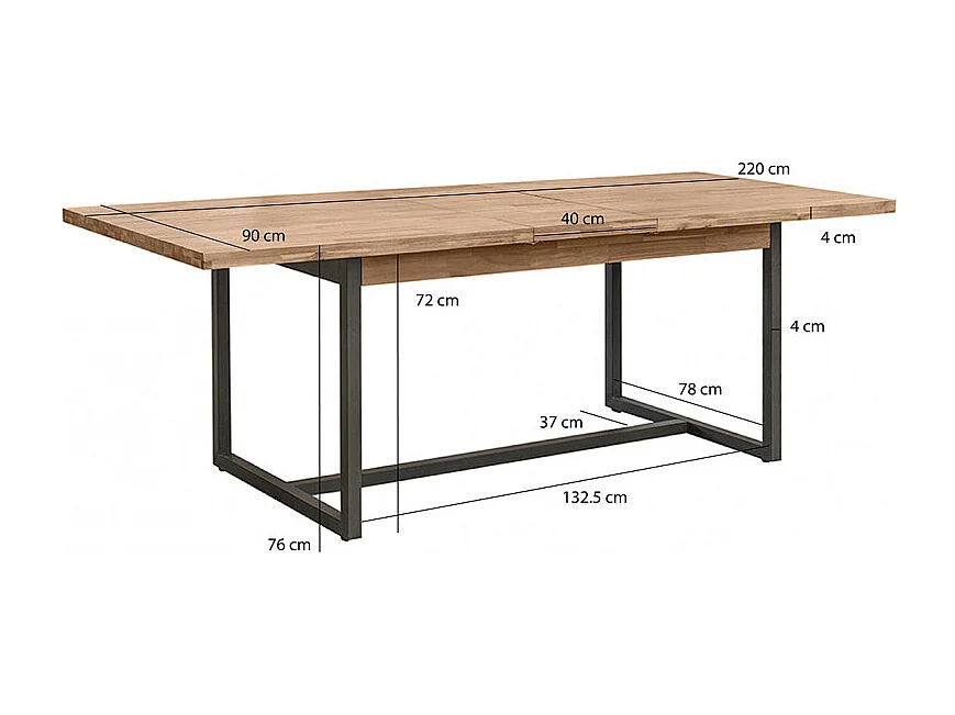 Table de repas extensible 180/220 cm bois d'acacia et métal - MAYBEL