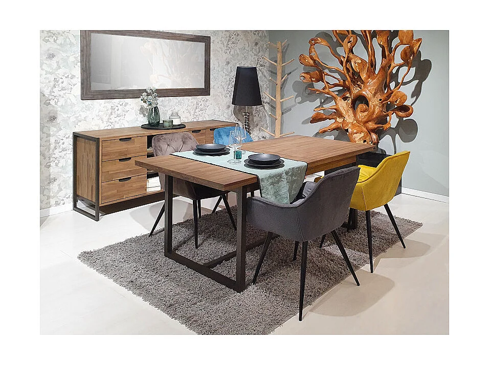 Table de repas extensible 180/220 cm bois d'acacia et métal - MAYBEL