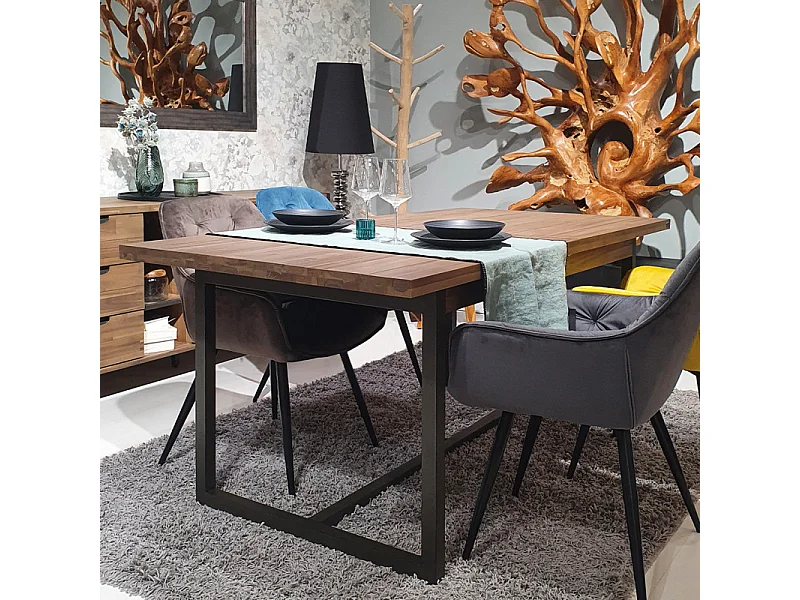 Table de repas extensible 180/220 cm bois d'acacia et métal - MAYBEL