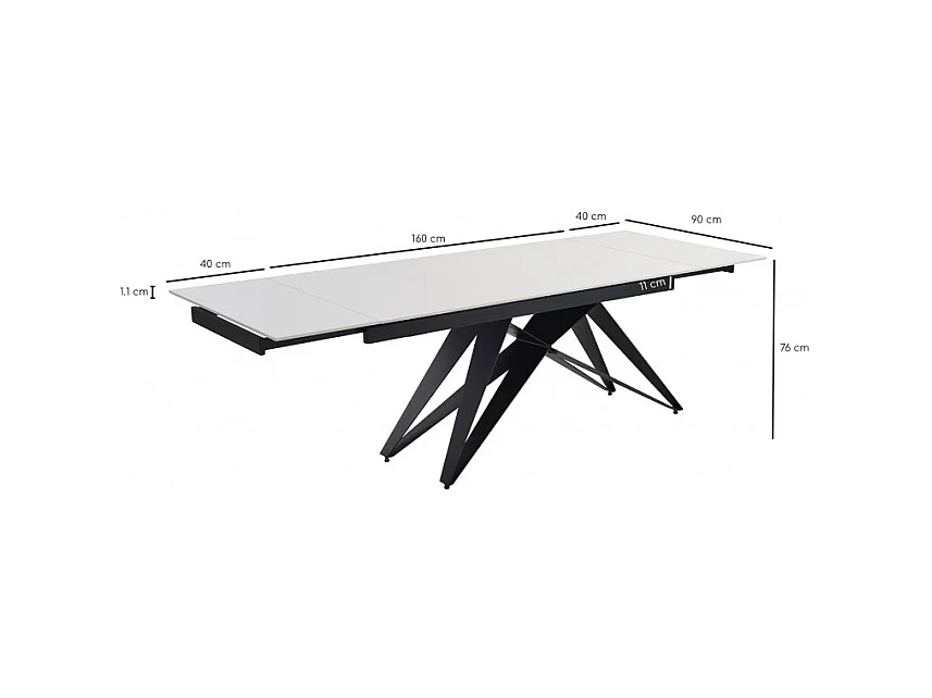 Table extensible 160/240 cm céramique blanc pied géométrique - OREGON 03