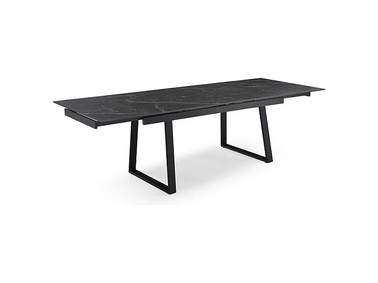 Table extensible 160/240 cm céramique noir marbré pied luge - INDIANA 02