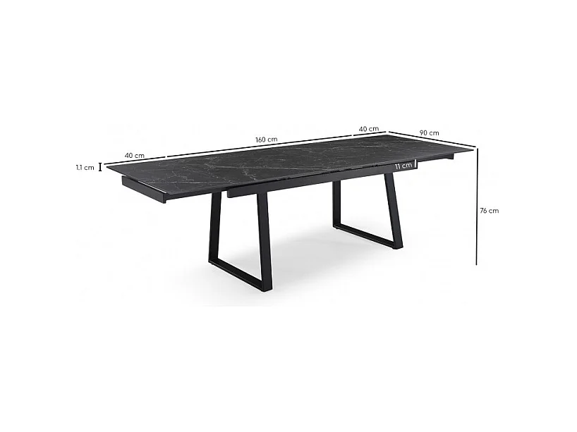 Table extensible 160/240 cm céramique noir marbré pied luge - INDIANA 02