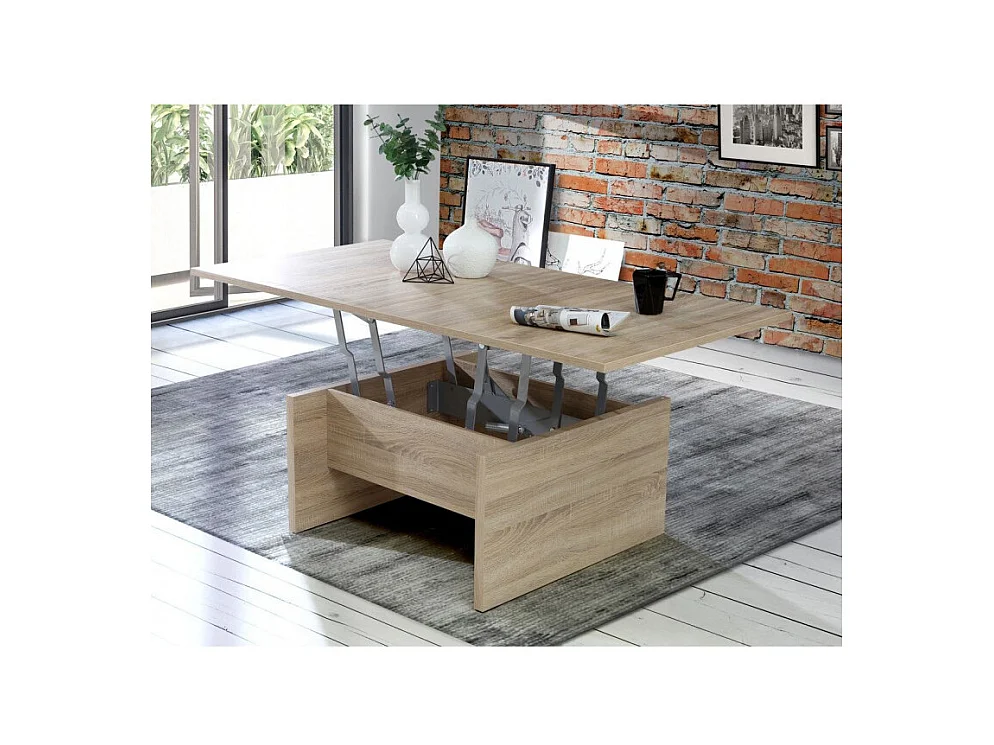 Table basse carré réhaussable et extensible décor bois clair - SOFYA