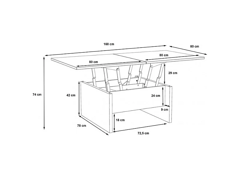 Table basse carré réhaussable et extensible décor bois clair - SOFYA