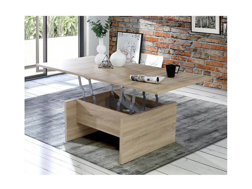 Table basse carré réhaussable et extensible décor bois clair - SOFYA