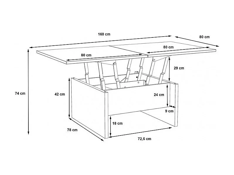 Table basse carré réhaussable et extensible décor bois clair - SOFYA
