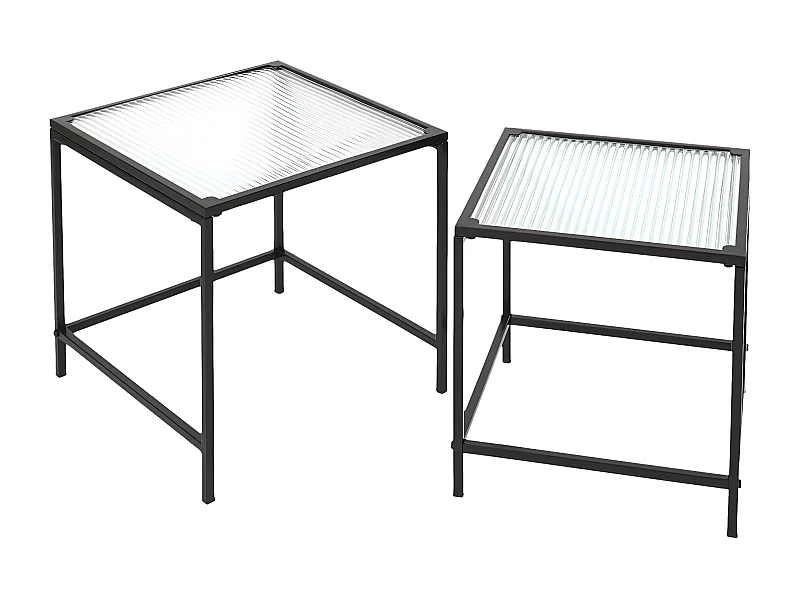 GLASSI - Tables Gigognes Noires Plateau en Verre Texturé