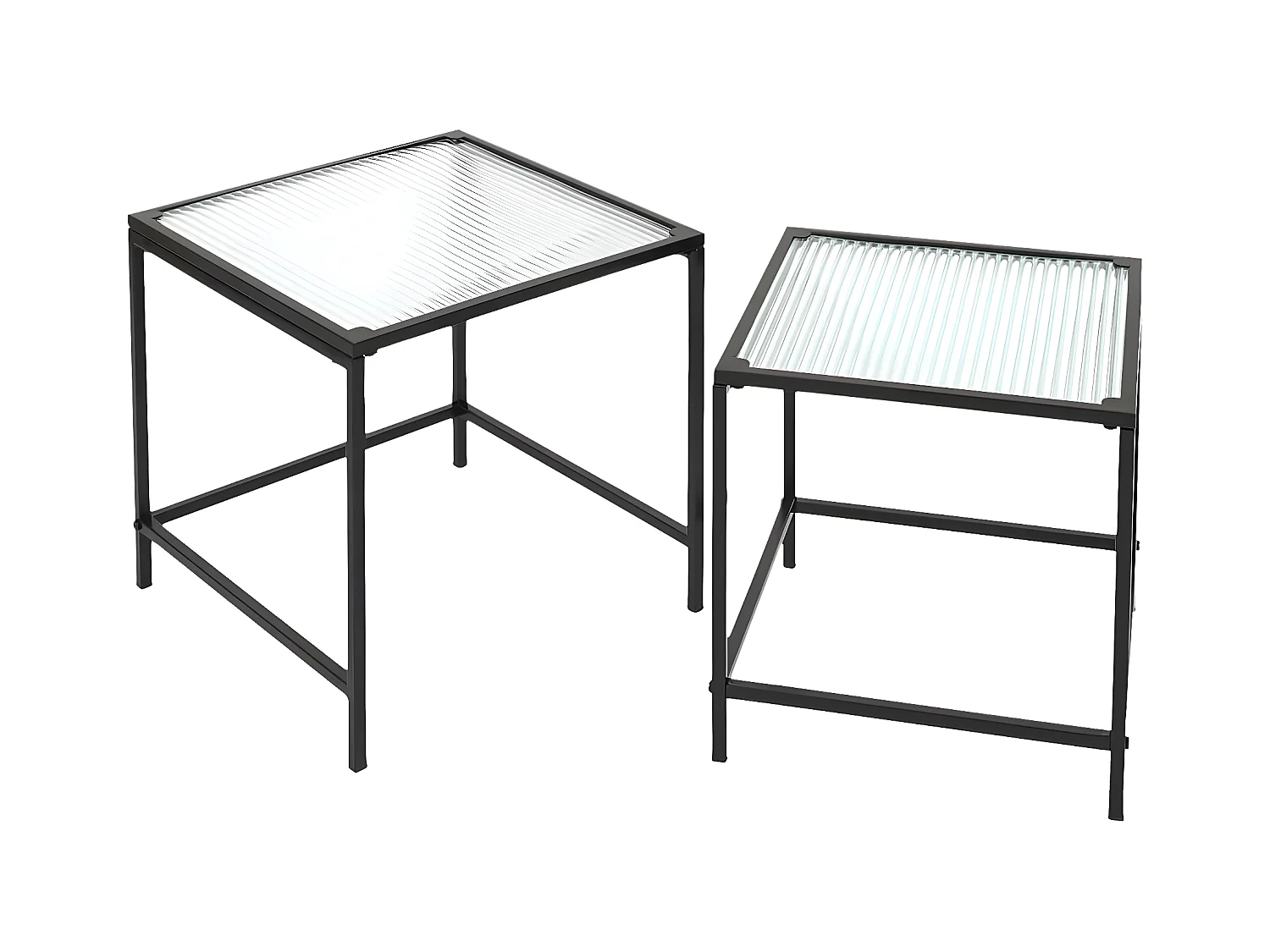 GLASSI - Tables Gigognes Noires Plateau en Verre Texturé
