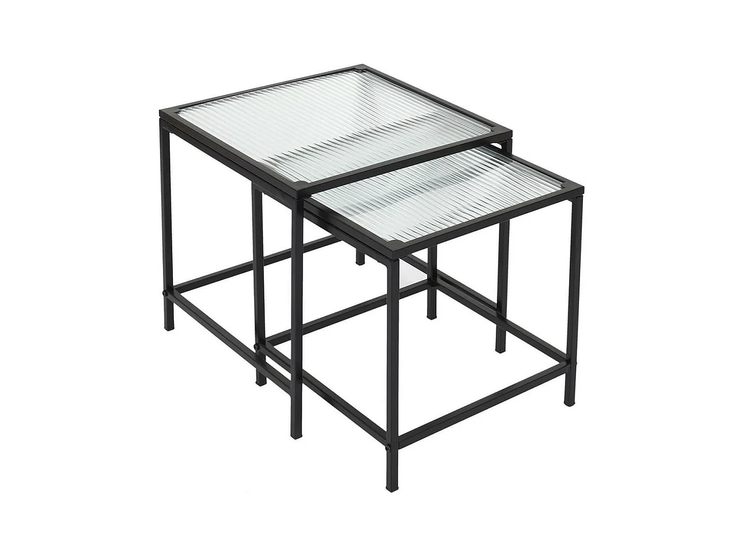 GLASSI - Tables Gigognes Noires Plateau en Verre Texturé