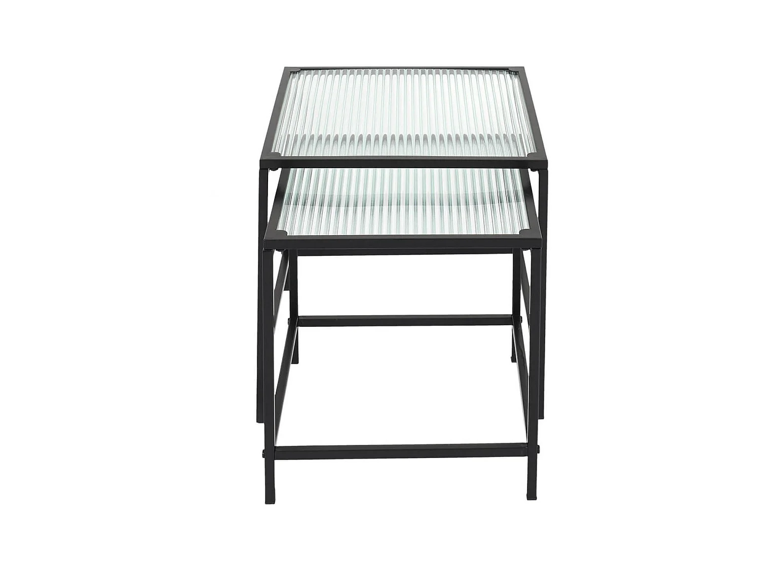 GLASSI - Tables Gigognes Noires Plateau en Verre Texturé