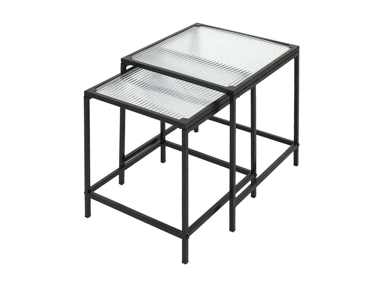 GLASSI - Tables Gigognes Noires Plateau en Verre Texturé