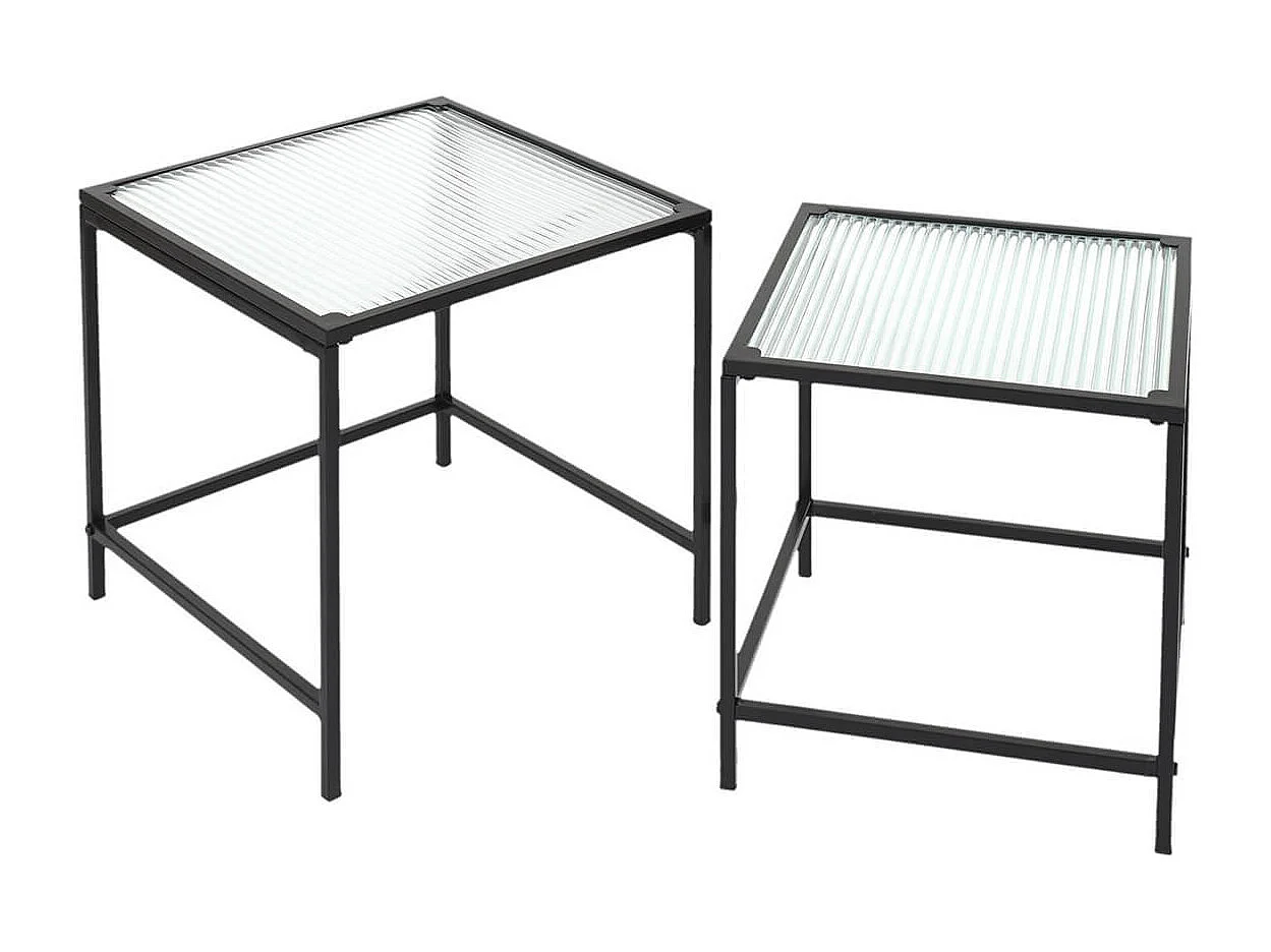 GLASSI - Tables Gigognes Noires Plateau en Verre Texturé
